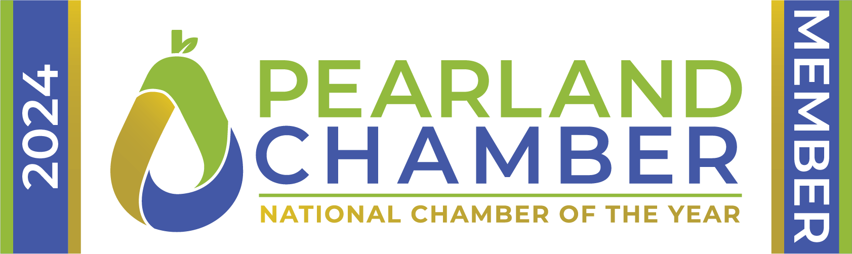 Pearland Chamber logo for 2024, emphasizing its recognition as National Chamber of the Year. Represents membership and community engagement.