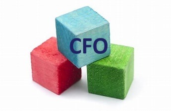 Three colorful wooden blocks labeled "CFO" stacked together, symbolizing financial management or leadership in a business context.